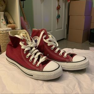 unworn maroon high top converse